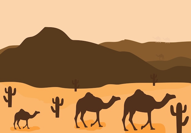 Vector ilustración de un camello en el desierto