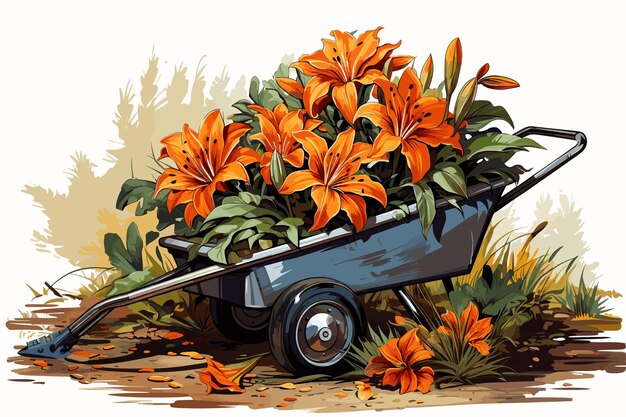 Vector ilustración de un camión de flores en primavera