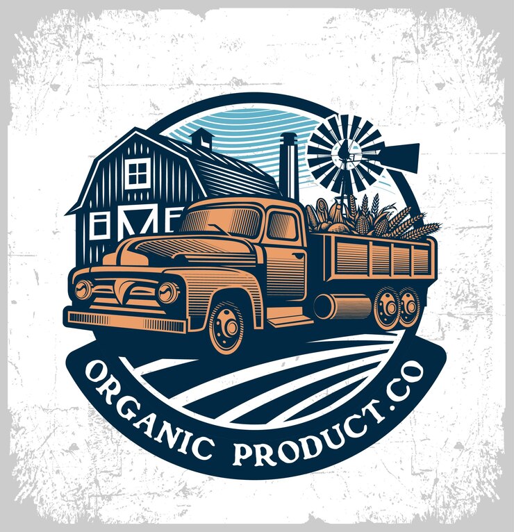 Vector ilustración de un camión de transporte agrícola con fondo de granero