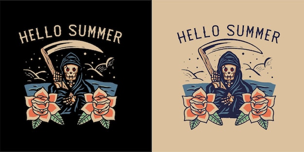 Vector ilustración de camiseta de calavera de verano