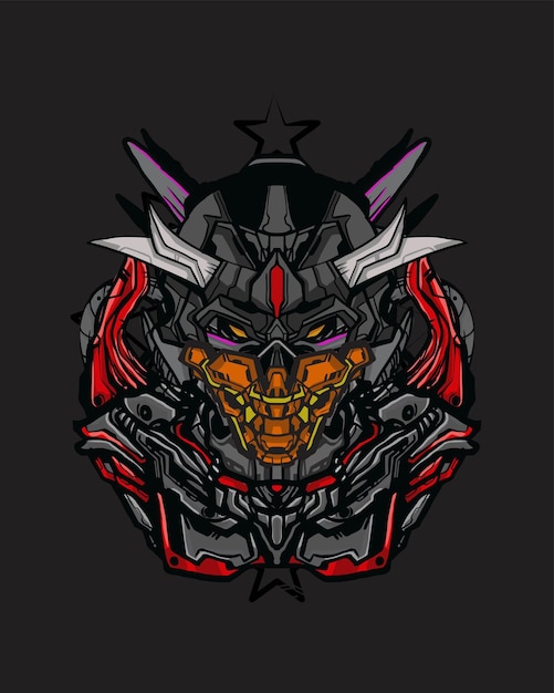 Ilustración de camiseta de personaje de mecha skull