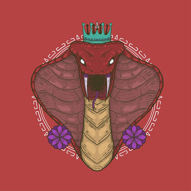 Vector ilustración de camiseta de serpiente corona dibujada a mano