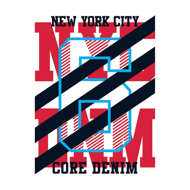 Ilustración de camiseta de tipografía de vector de diseño de mezclilla de nyc core