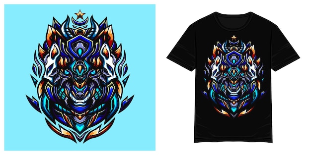 Ilustración de camiseta de vector de lobo azul