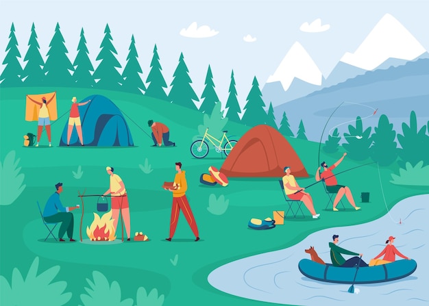 Ilustración de campamento de personas