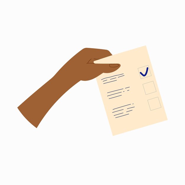 Ilustración de la campaña electoral Voto 2024 EE.UU. Mano con boleta de votación Diseño vectorial de conceptos políticos