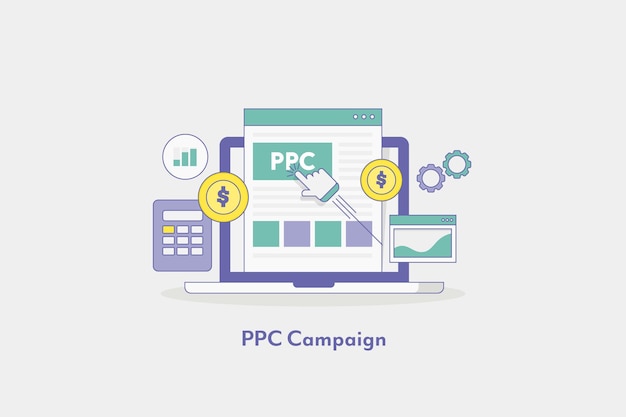 Vector ilustración de la campaña de marketing de ppc