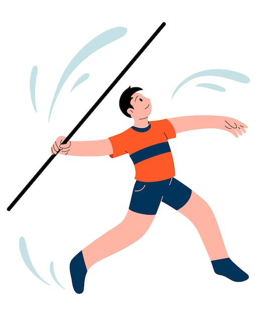 Vector ilustración del campeonato de lanzamiento de jabalina atleta lanzando jabalina personaje para la mascota de la escuela deportiva