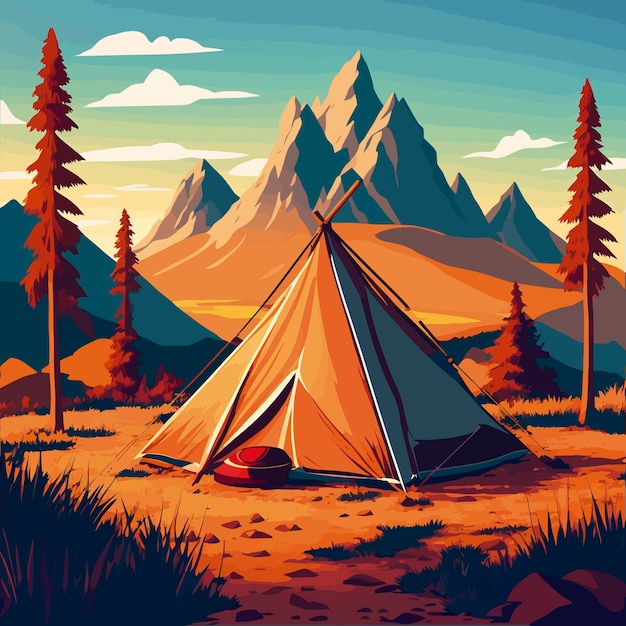 Ilustración camping indio nativo americano