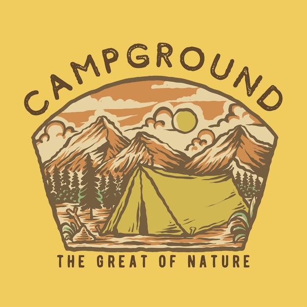 Vector ilustración de camping de montaña handdrawn