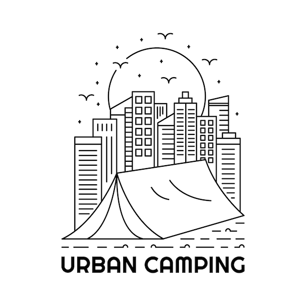 Ilustración de camping urbano monoline