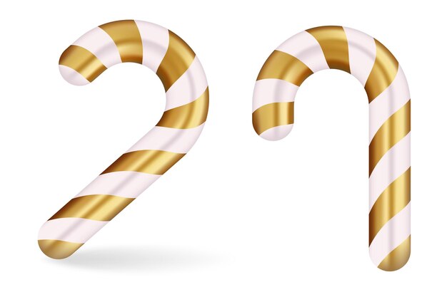 Ilustración de caña de caramelo blanca y dorada Diseño de rayas elegantes con una apariencia lujosa perfecto para decoraciones navideñas y temas de vacaciones sofisticados