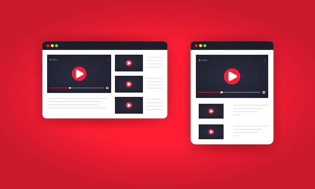 Ilustración del canal de video. Ver vlogs, seminarios web, conferencias, tutoriales en video, lecciones o capacitaciones en línea. Vector sobre fondo blanco aislado. EPS 10.