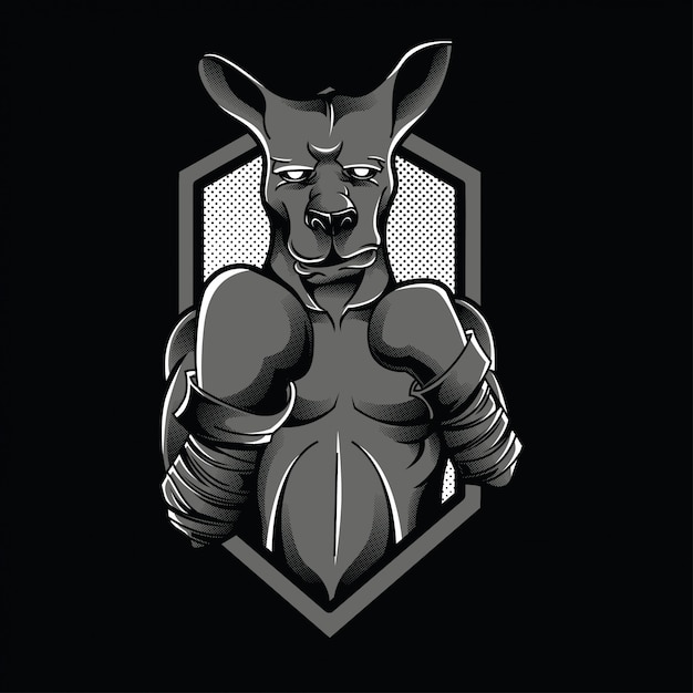 Ilustración de canguro caza blanco y negro