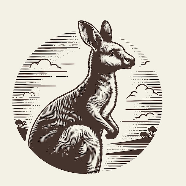 Ilustración de canguro con grabado