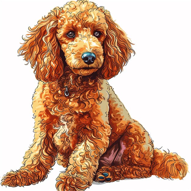 Vector ilustración de un caniche marrón sobre un fondo blanco en el estilo de retratos coloridos