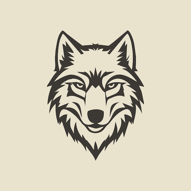 Ilustración de una cara de lobo con líneas negras audaces pero limpias, afiladas y angulares