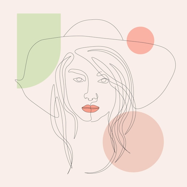 ilustración de cara de mujer estética abstracta con dibujo de contorno geométrico