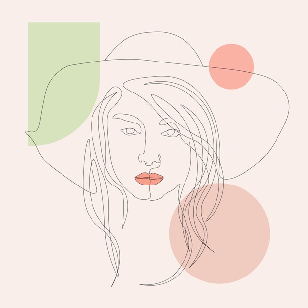 Vector ilustración de cara de mujer estética abstracta con dibujo de contorno geométrico