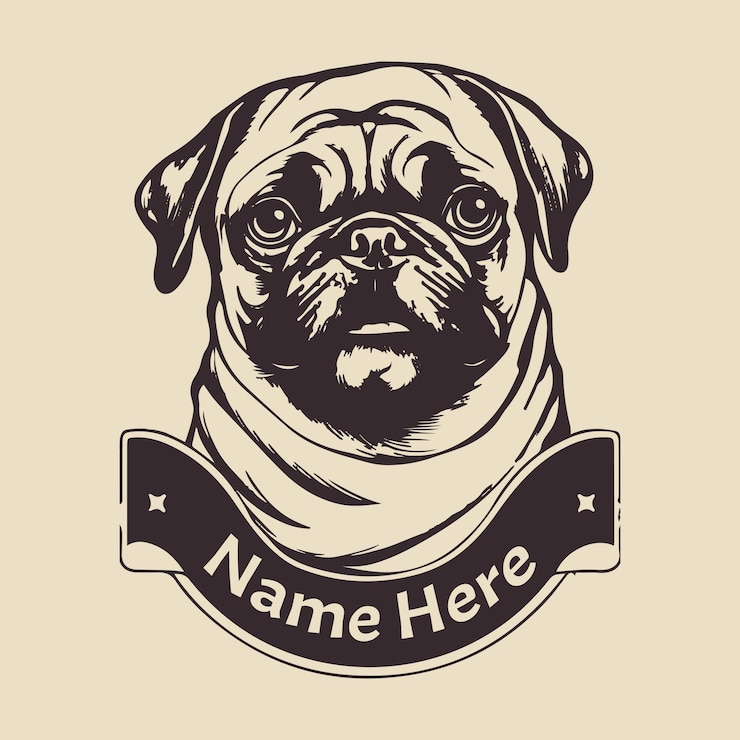 Vector ilustración de cara de pug con texto