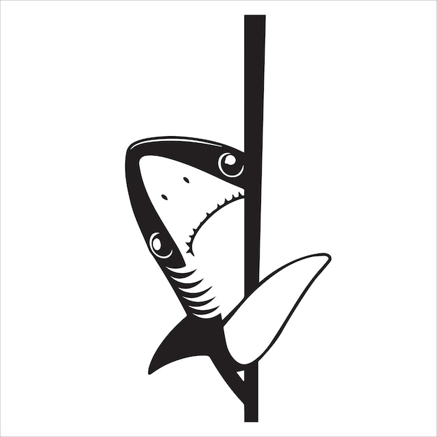Vector ilustración de la cara del tiburón blanco en blanco y negro