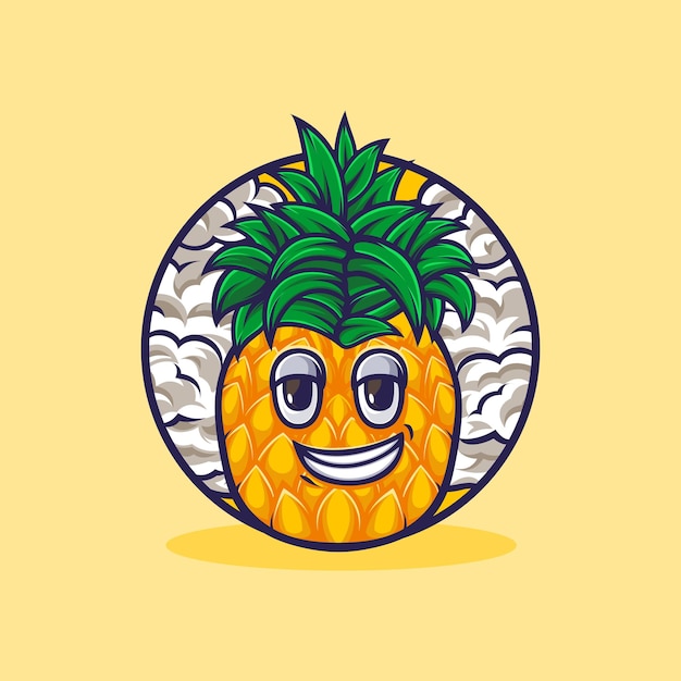 Ilustración de carácter de una piña durante las vacaciones de verano