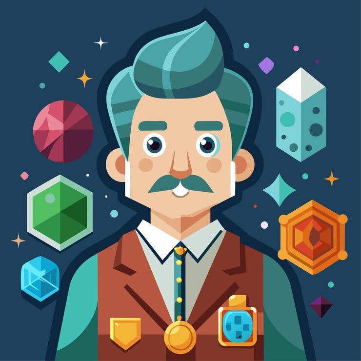 Vector ilustración de caracteres de gemólogo de vectores planos de estilo