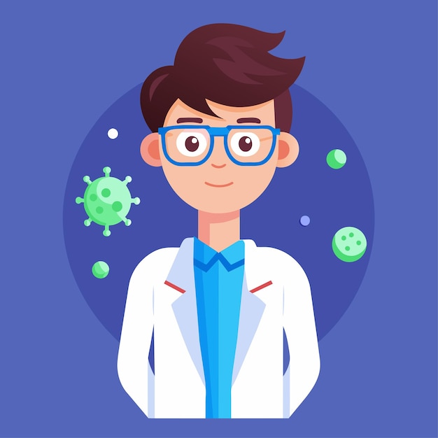 Ilustración de caracteres vectoriales de microbiólogos en estilo plano