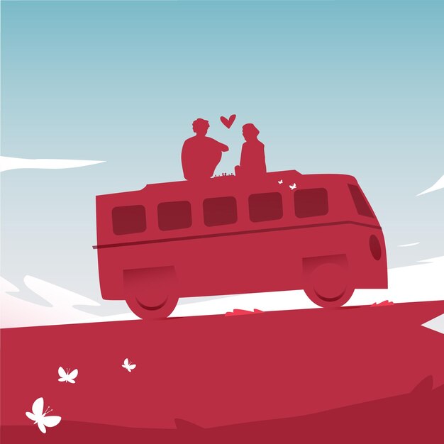 Vector ilustración de una caravana con una escena de pareja de hombre y mujer