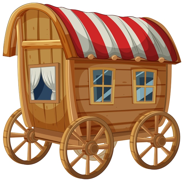 Ilustración de una caravana de madera de época