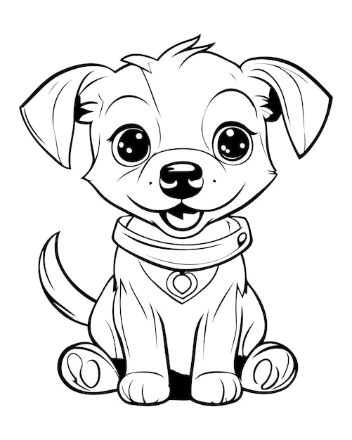 Ilustración caricatura en blanco y negro de lindo cachorro de perro personaje animal para coloring book