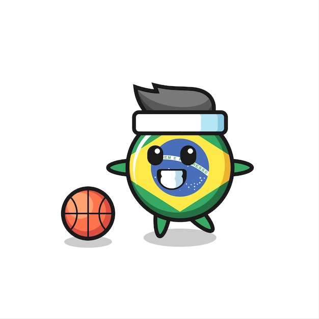 La ilustración de la caricatura de la insignia de la bandera de brasil está jugando al baloncesto