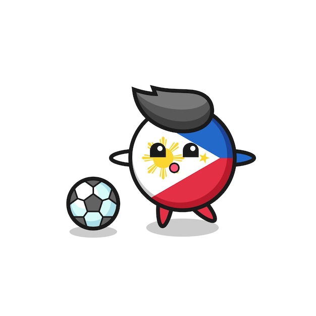 La ilustración de la caricatura de la insignia de la bandera de filipinas está jugando al fútbol