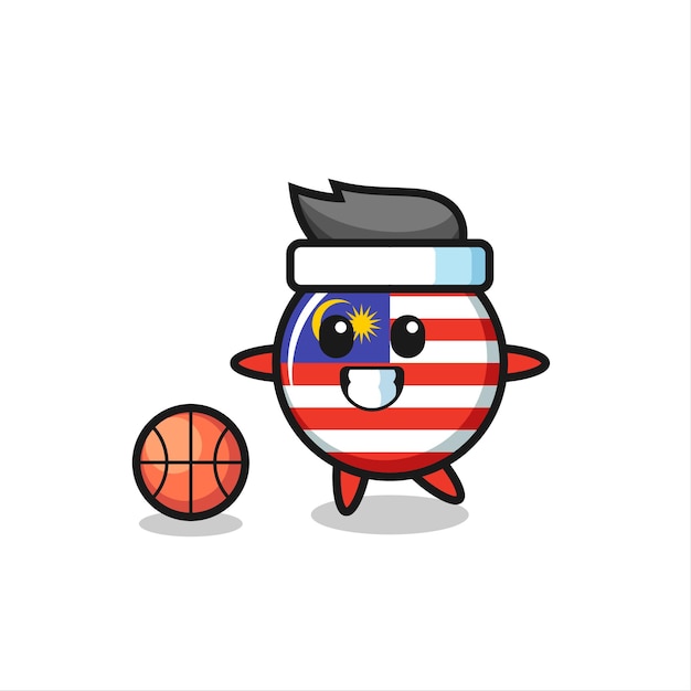 La ilustración de la caricatura de la insignia de la bandera de malasia está jugando al baloncesto