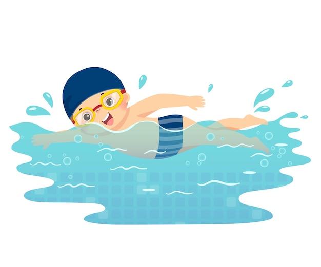 Vector ilustración caricatura de niño nadando en la piscina.