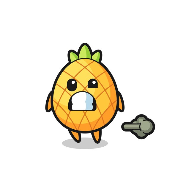 La ilustración de la caricatura de piña haciendo pedo, diseño de estilo lindo para camiseta, pegatina, elemento de logotipo