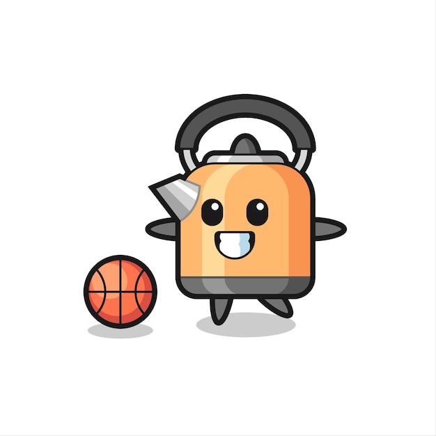 La ilustración de la caricatura de la tetera está jugando al baloncesto