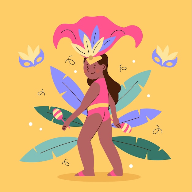 Vector ilustración de carnaval brasileño plano con artista