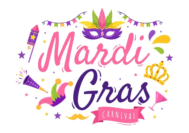 Ilustración de carnaval de Mardi Gras con máscara y festival para banner web o plantilla de página de destino