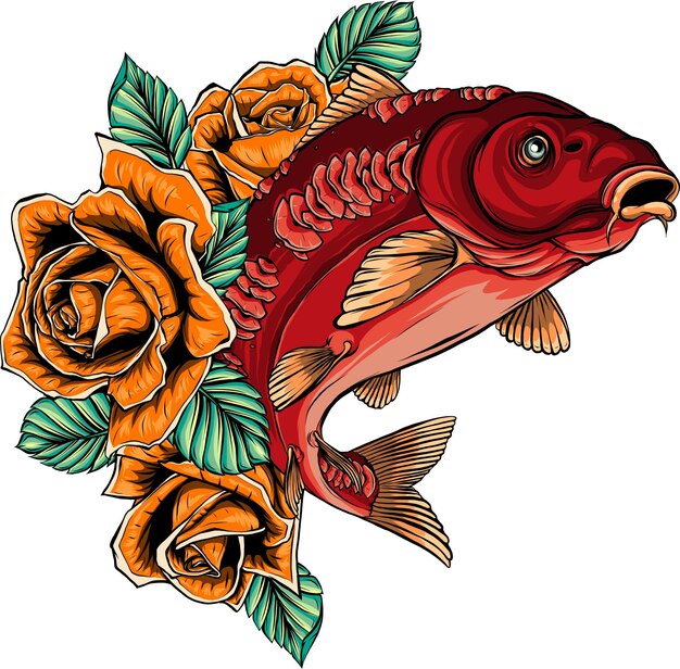 Ilustración de carpa con rosas sobre fondo blanco.