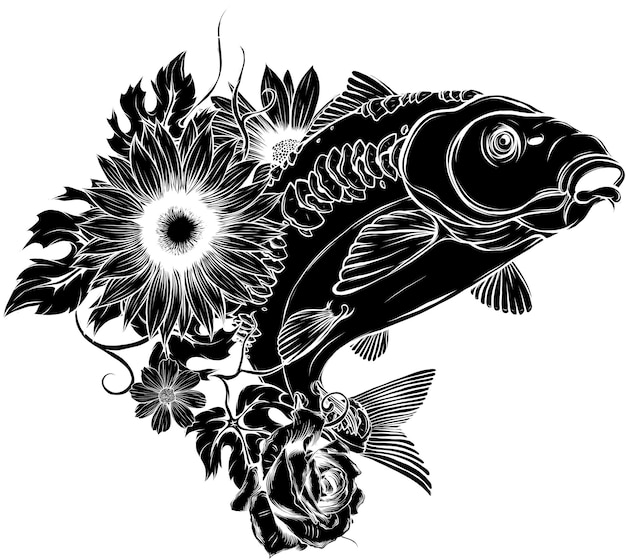 ilustración de carpas y flores