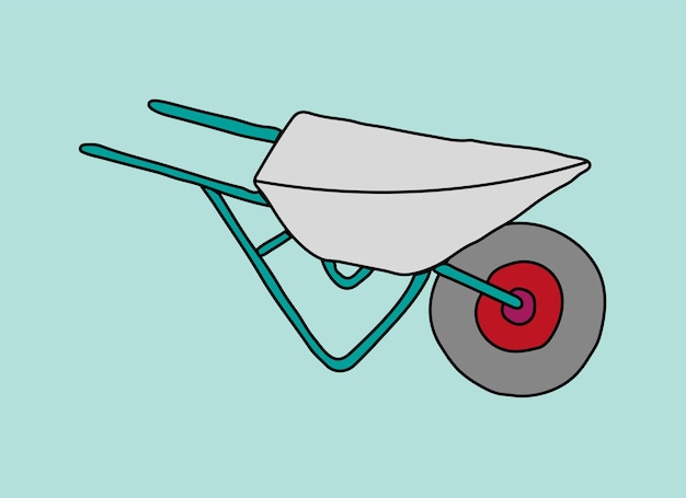 Ilustración de una carretilla utilizada en jardinería o construcción.
