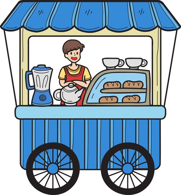 Ilustración de carrito de comida callejera de panadería dibujada a mano