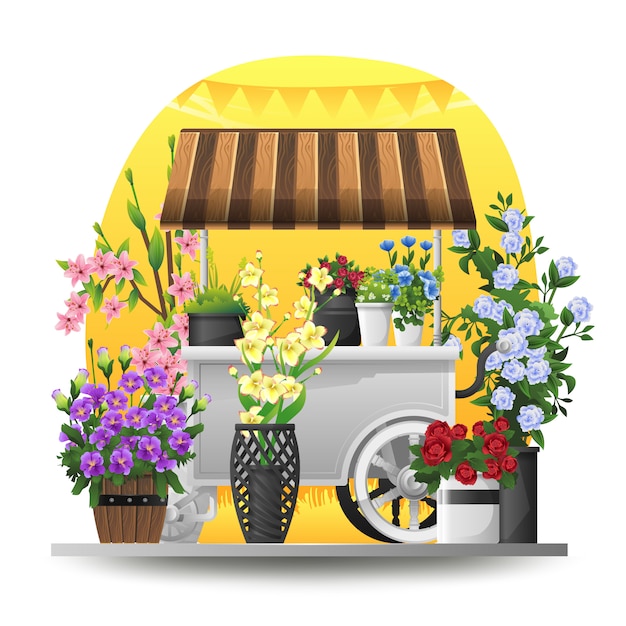 Vector ilustración del carro de flores en primavera