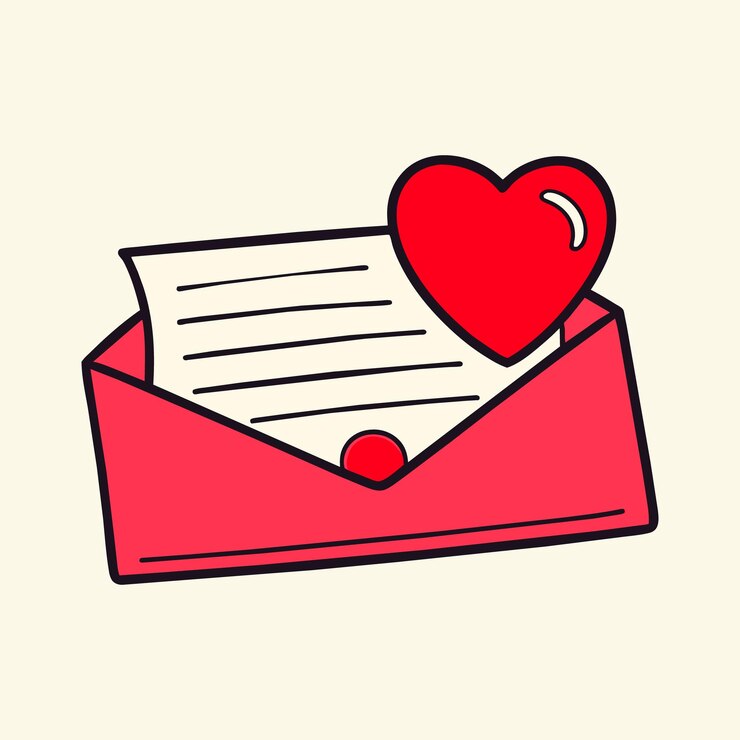 Una ilustración de una carta escrita a mano con un contorno de corazón que transmite amor y afecto