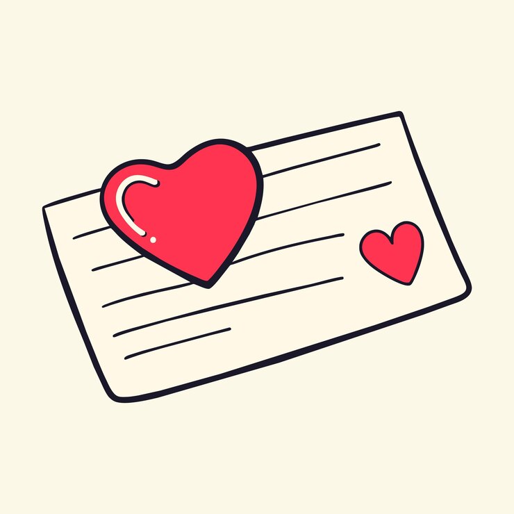 Una ilustración de una carta escrita a mano con un contorno de corazón que transmite amor y afecto
