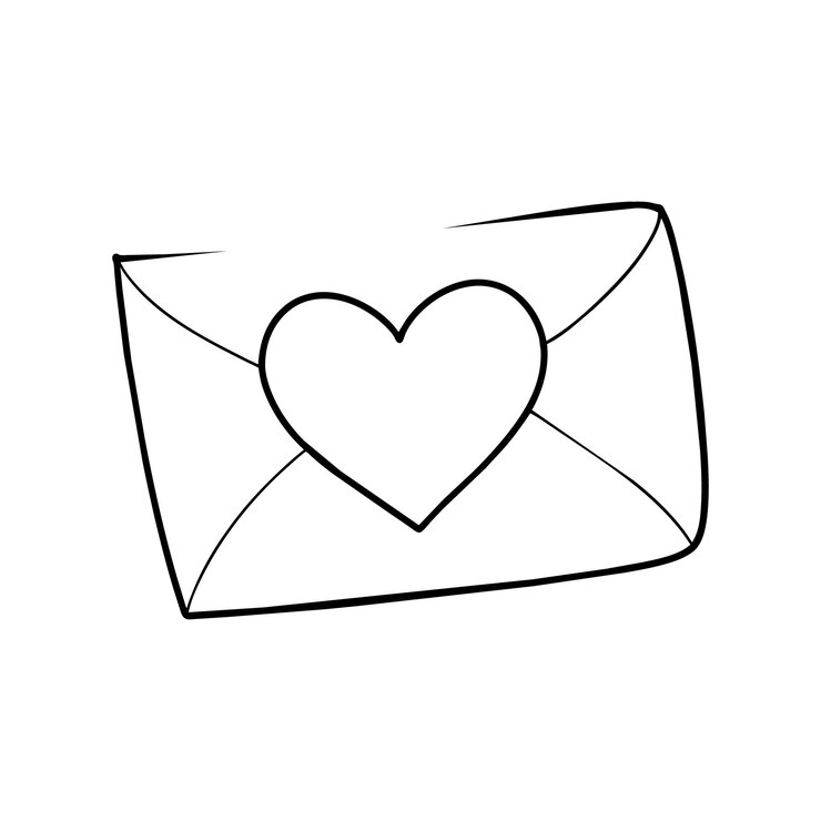 Una ilustración de una carta escrita a mano con un contorno de corazón que transmite amor y afecto