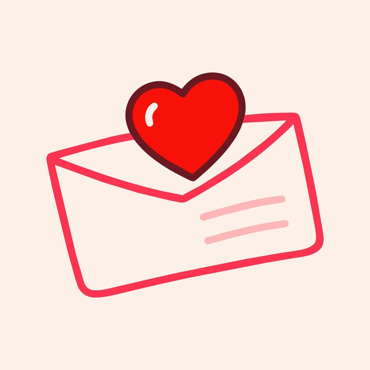 Una ilustración de una carta escrita a mano con un contorno de corazón que transmite amor y afecto