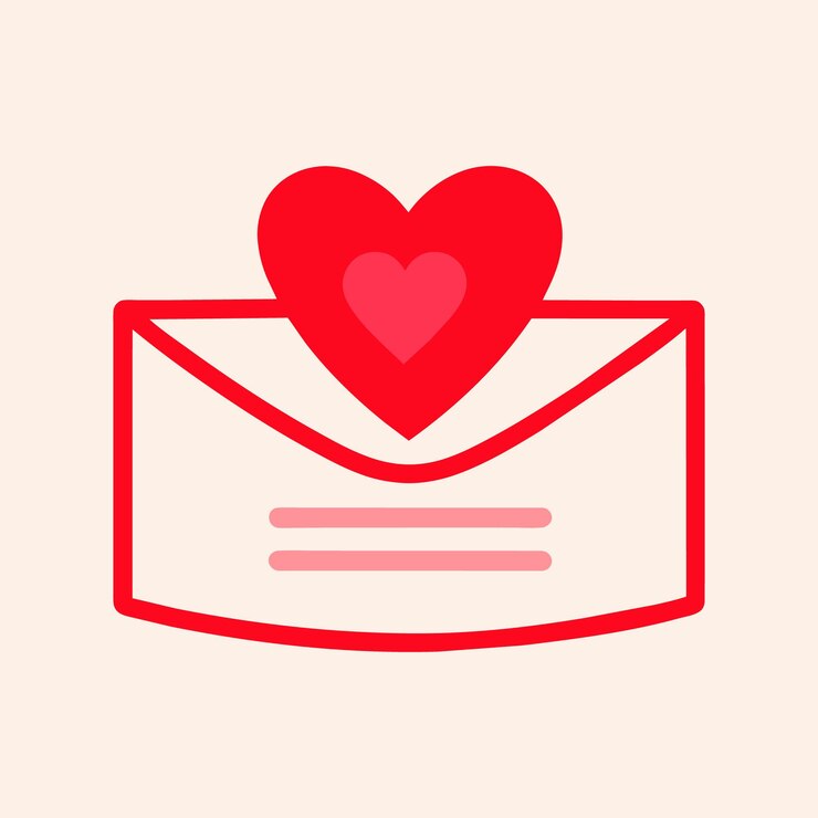 Una ilustración de una carta escrita a mano con un contorno de corazón que transmite amor y afecto