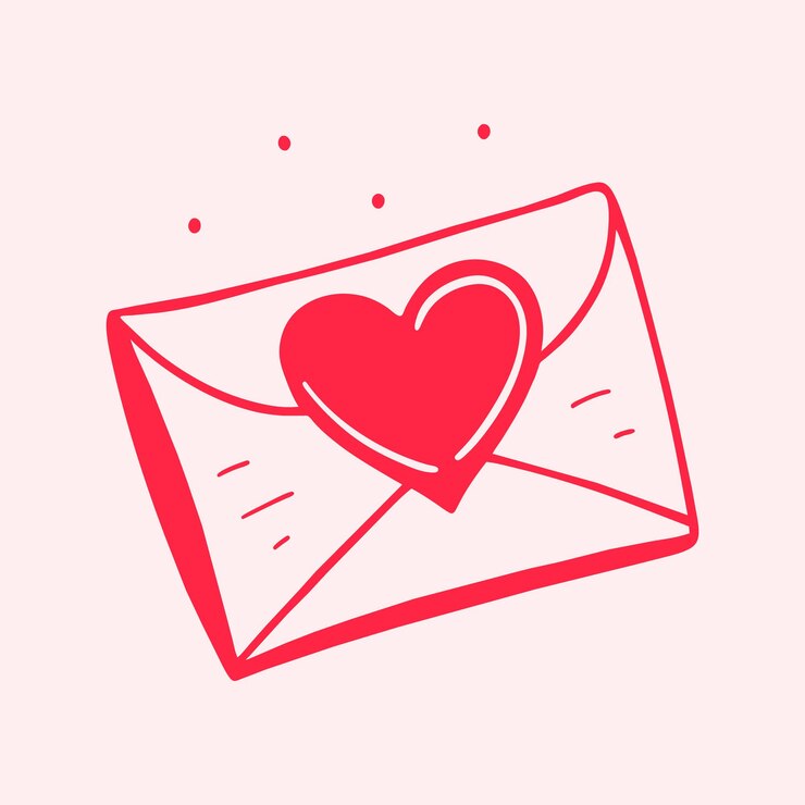 Una ilustración de una carta escrita a mano con un contorno de corazón que transmite amor y afecto